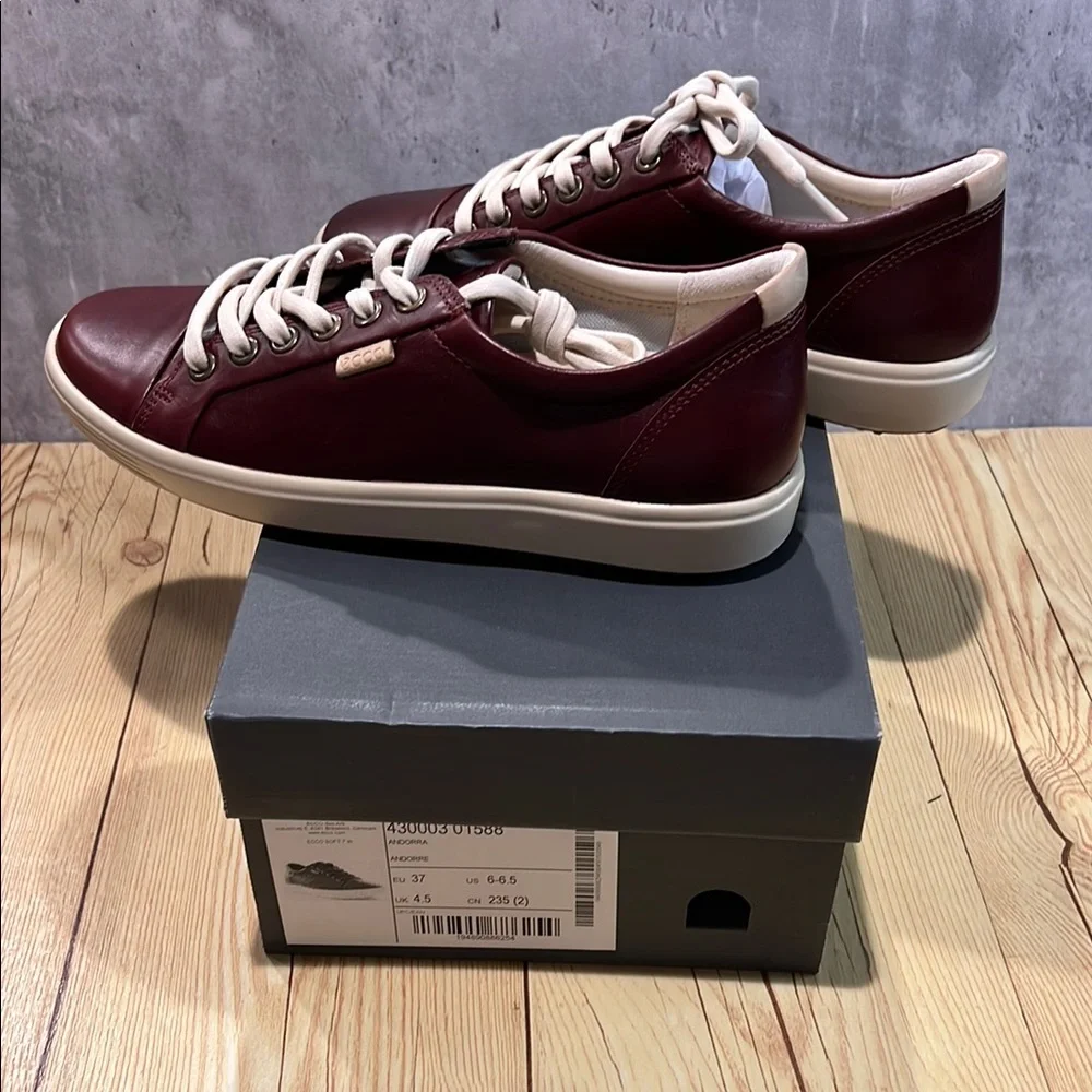 Women’s Burgundy Leather Sneakers - Picture 3 of 7